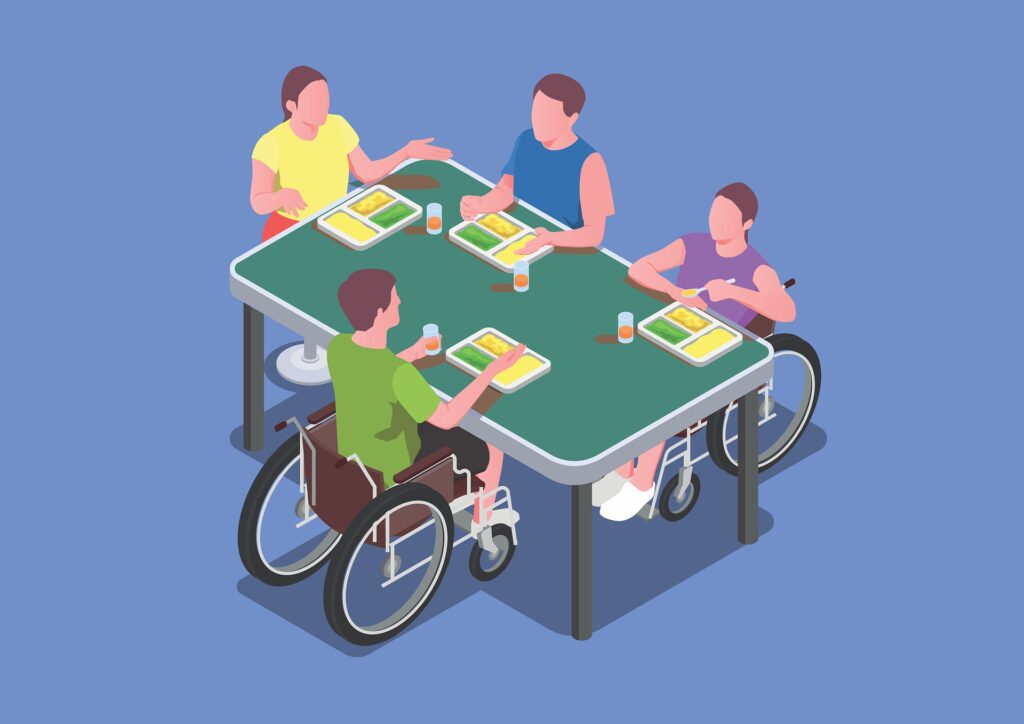 eating lunch with wheelchairs graphic